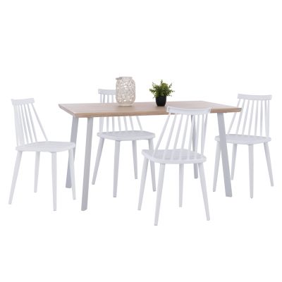 DINING SET 5PCS OFIRA HM10634 MDF TOP IN SONAMA--DINING CHAIRS IN WHITE