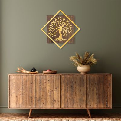 WALL DECORATION TREE FIGURE HM4752-METAL IN GOLD-WOOD 54x3(thickness)x54Hcm.