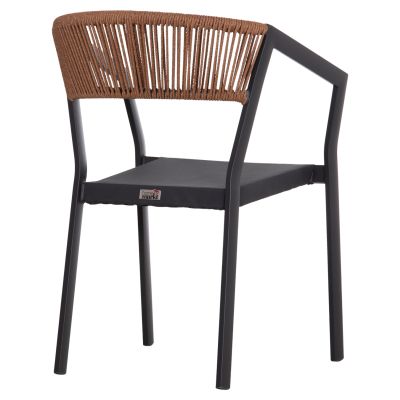 ARMCHAIR ALUMINUM HM5891.01 ANTHRACITE FRAME AND TEXTLINE- BEIGE RATTAN BACKREST 56,5x58x79Hcm.