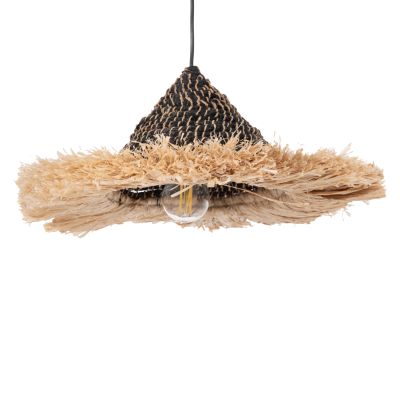 CEILING PENDANT MADE OF SISAL AND ABACA FIBER CAP IN NATURAL-BLACK 50x50x20Hcm.HM7789
