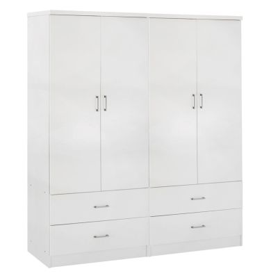 WARDROBE 4-LEAF WITH 4 DRAWERS REINA HM21258 MELAMINE IN WHITE 160x42.5x180.5Η