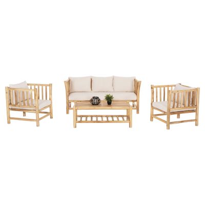 OUTDOOR LOUNGE SET 4PCS EDDARD HM9340.25 SOLID TEAK NATURAL-WHITE
