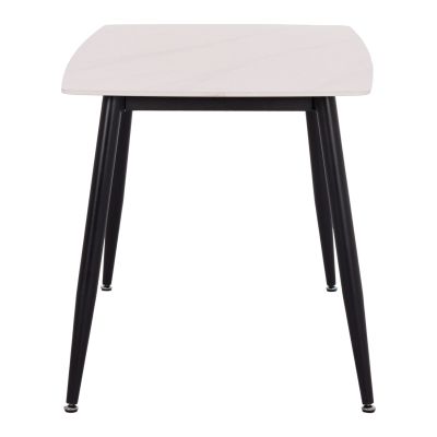 DINING SET 5PCS RAVEN HM21266.01 CERAMIC TOP WHITE MARBLE--PU IN CREAM WHITE