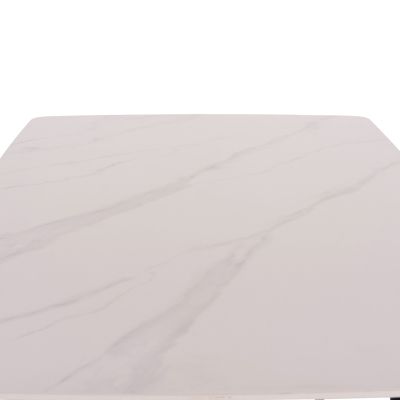 DINING SET 5PCS RAVEN HM21266.01 CERAMIC TOP WHITE MARBLE--PU IN CREAM WHITE