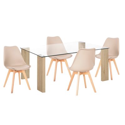 DINING SET 5PCS MORGAN HM21269.01 DINING TABLE & 4 DINING CHAIRS - CAPPUCCINO