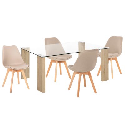 DINING SET 5PCS MORGAN HM21269.02 DINING TABLE & 4 DINING CHAIRS - BEIGE FABRIC