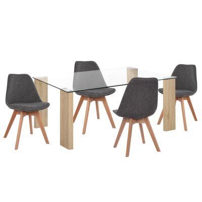 DINING SET 5PCS MORGAN HM21269.03 DINING TABLE & 4 DINING CHAIRS - GREY FABRIC