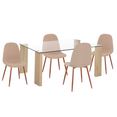 DINING SET 5PCS LEOMOR HM21270.01 DINING TABLE & 4 DINING CHAIRS - BEIGE FABRIC