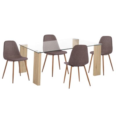 DINING SET 5PCS LEOMOR HM21270.02 DINING TABLE & 4 DINING CHAIRS - BROWN FABRIC