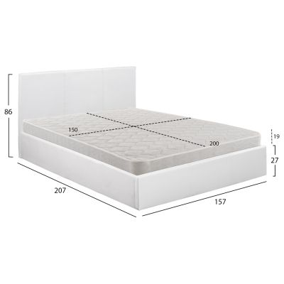DOUBLE BED WITH MATTRESS BOBBI HM21271.01 WHITE PU WITH STORAGE SPACE--FOR 150X200cm.