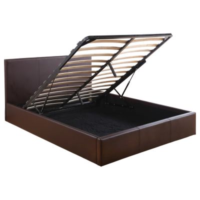 DOUBLE BED WITH MATTRESS BOBBI HM21271.02 BROWN PU WITH STORAGE SPACE--FOR 150X200cm.