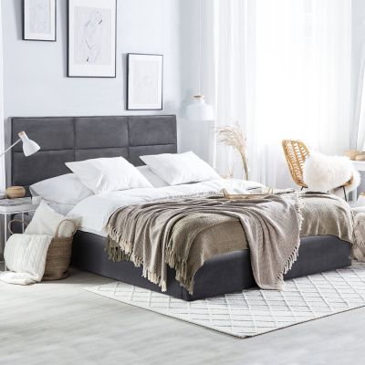 DOUBLE BED WITH MATTRESS BRILEY HM21272.01 GREY VELVET WITH STORAGE SPACE--FOR 160x200cm