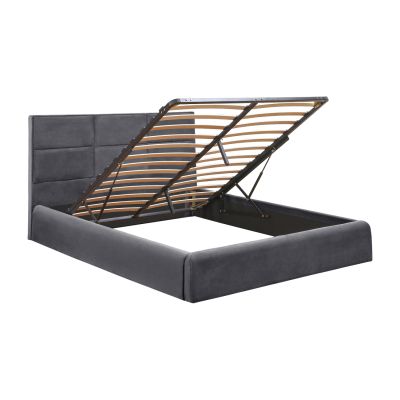 DOUBLE BED WITH MATTRESS BRILEY HM21272.01 GREY VELVET WITH STORAGE SPACE--FOR 160x200cm