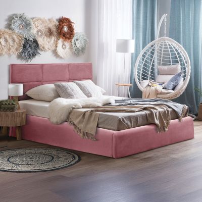 DOUBLE BED WITH MATTRESS BRILEY HM21272.02 DUSTY PINK VELVET WITH STORAGE SPACE--FOR 160x200cm