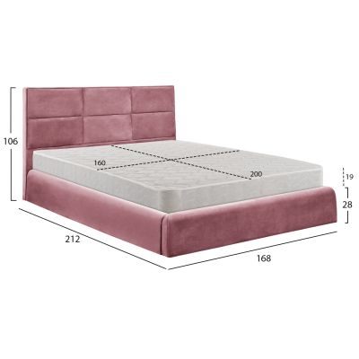 DOUBLE BED WITH MATTRESS BRILEY HM21272.02 DUSTY PINK VELVET WITH STORAGE SPACE--FOR 160x200cm