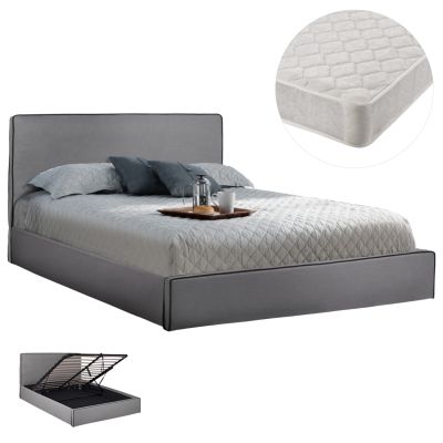 DOUBLE BED WITH MATTRESS ALLIE HM21273.01 GREY FABRIC WITH STORAGE SPACE--FOR 160x200cm.