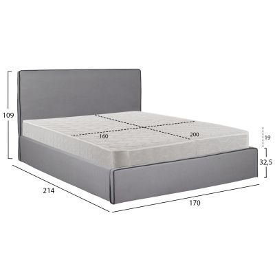 DOUBLE BED WITH MATTRESS ALLIE HM21273.01 GREY FABRIC WITH STORAGE SPACE--FOR 160x200cm.