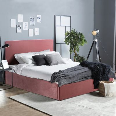 DOUBLE BED WITH MATTRESS ALLIE HM21273.02 DUSTY PINK VELVET WITH STORAGE SPACE--FOR 160x200cm.