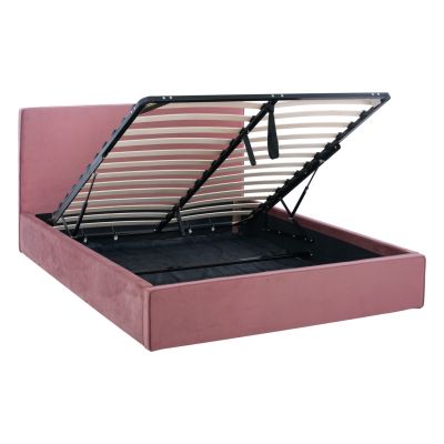 DOUBLE BED WITH MATTRESS ALLIE HM21273.02 DUSTY PINK VELVET WITH STORAGE SPACE--FOR 160x200cm.