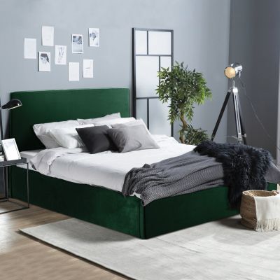 DOUBLE BED WITH MATTRESS ALLIE HM21273.03 CYPRESS GREEN VELVET WITH STORAGE SPACE--FOR 160x200cm.