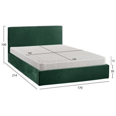DOUBLE BED WITH MATTRESS ALLIE HM21273.03 CYPRESS GREEN VELVET WITH STORAGE SPACE--FOR 160x200cm.