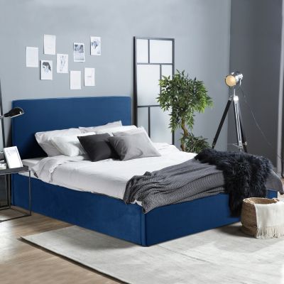 DOUBLE BED WITH MATTRESS ALLIE HM21273.04 BLUE VELVET WITH STORAGE SPACE--FOR 160x200cm.