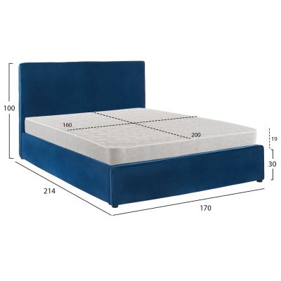 DOUBLE BED WITH MATTRESS ALLIE HM21273.04 BLUE VELVET WITH STORAGE SPACE--FOR 160x200cm.