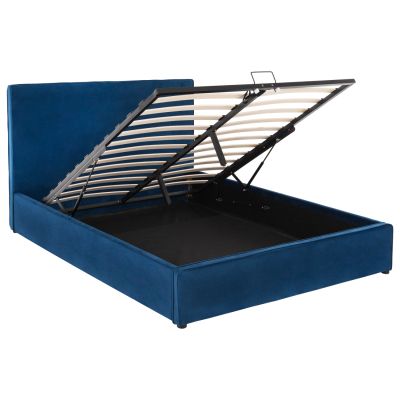 DOUBLE BED WITH MATTRESS ALLIE HM21273.04 BLUE VELVET WITH STORAGE SPACE--FOR 160x200cm.