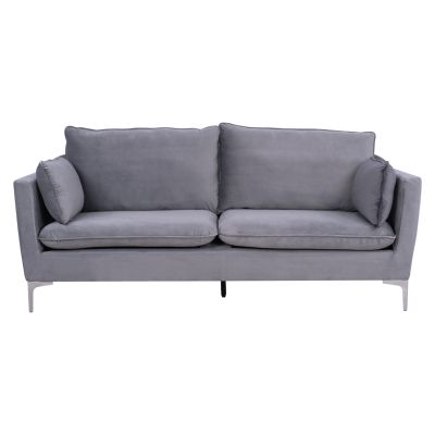Sofa Karen 3 Seater Grey Velvet & Metallic Chromes Legs HM3136.31 208x81x95 cm