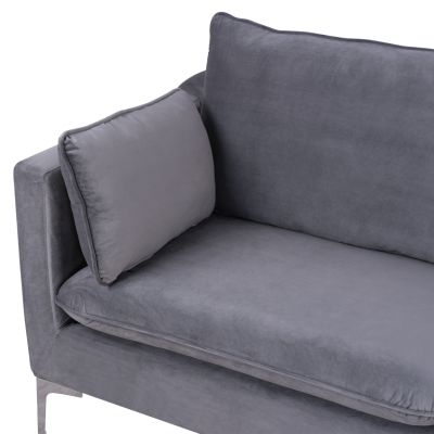 Sofa Karen 3 Seater Grey Velvet & Metallic Chromes Legs HM3136.31 208x81x95 cm