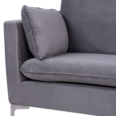 Sofa Karen 3 Seater Grey Velvet & Metallic Chromes Legs HM3136.31 208x81x95 cm
