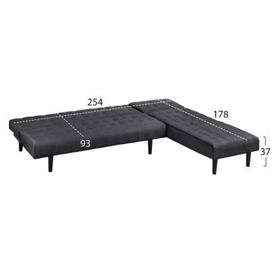 Corner Sofa Bed Reversible Zelda HM3154.01 with grey fabric 254x163x74cm