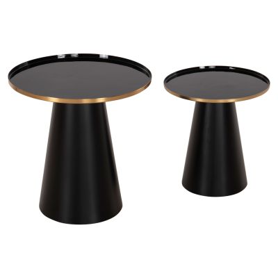 COFFEE TABLES 2PCS BENG HM9920 ENAMELED METAL TOP-MAT BASE-BLACK Φ50 & Φ40 cm.