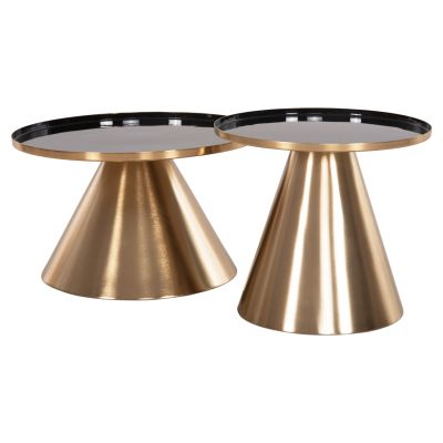 COFFEE TABLES 2PCS LORME HM9923 METAL IN BLACK AND GOLD Φ50 & Φ40 cm.