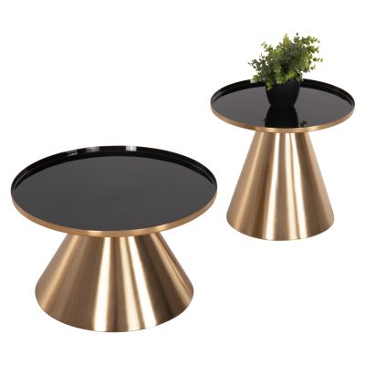 COFFEE TABLES 2PCS LORME HM9923 METAL IN BLACK AND GOLD Φ50 & Φ40 cm.