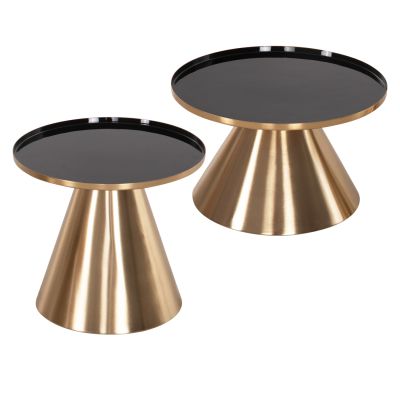 COFFEE TABLES 2PCS LORME HM9923 METAL IN BLACK AND GOLD Φ50 & Φ40 cm.