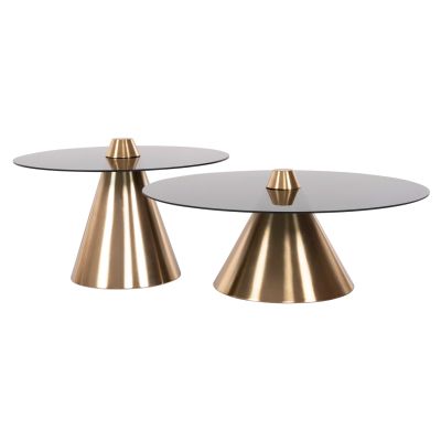 COFFEE TABLES 2PCS REBEN HM9919 METAL IN GOLD-BLACK GLASS TOP Φ80 & Φ60 cm.
