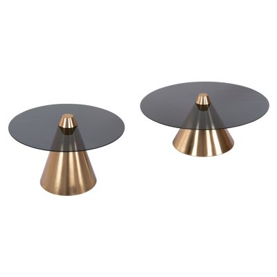 COFFEE TABLES 2PCS REBEN HM9919 METAL IN GOLD-BLACK GLASS TOP Φ80 & Φ60 cm.