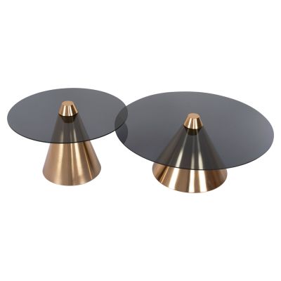 COFFEE TABLES 2PCS REBEN HM9919 METAL IN GOLD-BLACK GLASS TOP Φ80 & Φ60 cm.