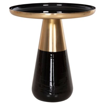 COFFEE TABLES 2PCS OLUF HM9922 ENAMELED METAL-GLOSSY BLACK-MAT GOLD Φ50 & Φ41 cm.