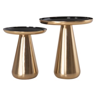 COFFEE TABLES 2PCS OLUF ΗΜ9921 ENAMELED METAL-GLOSSY GOLD & BLACK Φ50 & Φ41 cm.