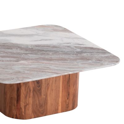 SET 2PCS COFFEE TABLES SQUARE VOLTI HM21079 GREY MARBLE-ACACIA WOOD
