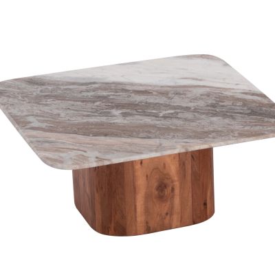 SET 2PCS COFFEE TABLES SQUARE VOLTI HM21079 GREY MARBLE-ACACIA WOOD
