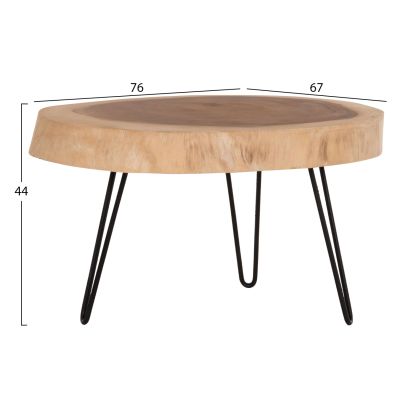COFFEE TABLE SERVON HM9912 SUAR WOOD IN NATURAL--METAL LEGS IN BLACK 76x67x44Hcm.