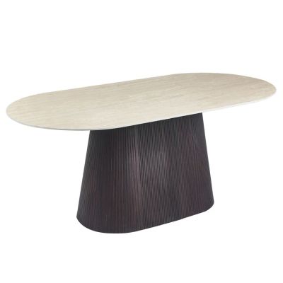 DINING TABLE OVAL CATER HM18320 CERAMIC TOP IN TRAVERTINE STONE LOOK--MDF BASE 188x98x78Hcm.