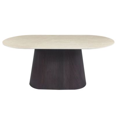 DINING TABLE OVAL CATER HM18320 CERAMIC TOP IN TRAVERTINE STONE LOOK--MDF BASE 188x98x78Hcm.
