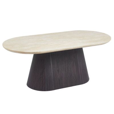 COFFEE TABLE OVAL CATER HM18321 CERAMIC TOP WITH TRAVERTINE STONE LOOK--MDF BASE 124x63x39H