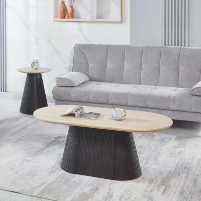 COFFEE TABLE OVAL CATER HM18321 CERAMIC TOP WITH TRAVERTINE STONE LOOK--MDF BASE 124x63x39H