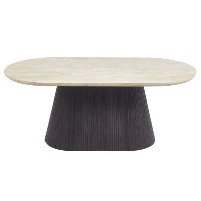 COFFEE TABLE OVAL CATER HM18321 CERAMIC TOP WITH TRAVERTINE STONE LOOK--MDF BASE 124x63x39H