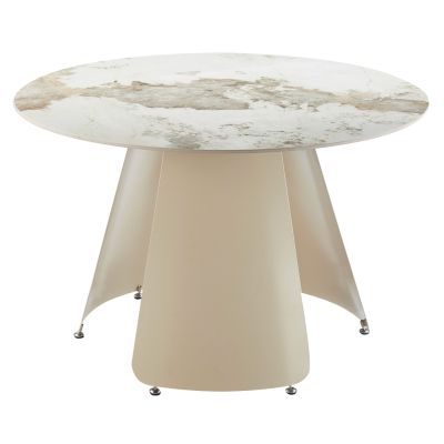 DINING TABLE ROUND SEDAR HM18326 CERAMIC TOP--CREAM WHITE METAL LEGS Φ120x76Hcm.